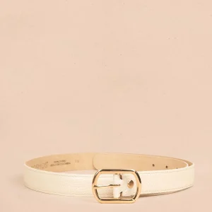 Cinturón en cuero color beige con textura croco 105640