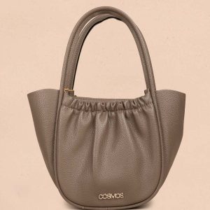Bolso tipo cartera color taupe con resorte 105702