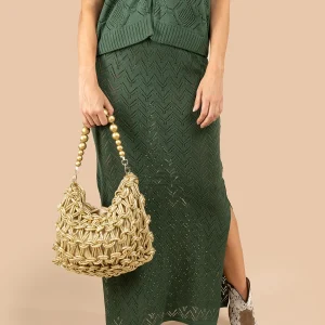 Falda larga color verde calada con abertura lateral 105745