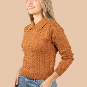 Camibuso tejido color camel con textura y cuello 106098