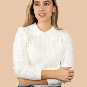 Camibuso tejido color marfil con textura y cuello 106098