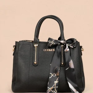 Bolso tipo cartera color negro con pañuelo y herraje tipo barra 106286