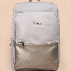 Morral color gris con bolsillo frontal y acabados plateados 106972